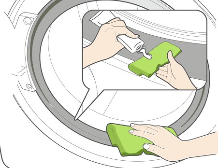 How do we clean the door seal/bellow of Front loading washing machine?