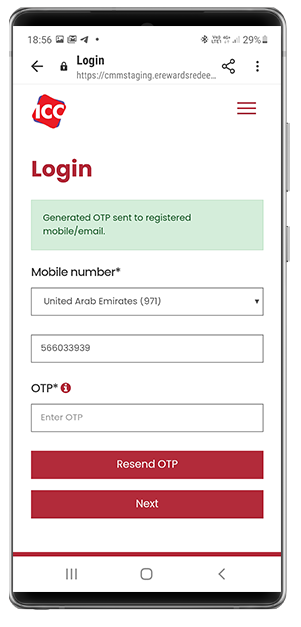 Login using the OTP to register your mobile number 