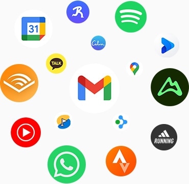 Icons of different apps are placed here and there to illustrate the availability of various third-party apps on Galaxy Watch6.