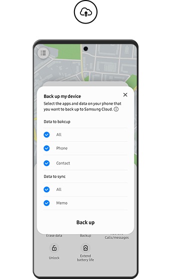 Memaparkan telefon pintar menyimpan peranti saya. Senarai elemen yang boleh disimpan di Samsung Cloud