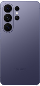 Galaxy S26 Ultra në ngjyrë vjollcë kobalti i parë nga mbrapa.