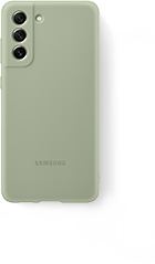 Un Galaxy S21 FE 5G con cubierta Silicone Cover visto desde atrás.