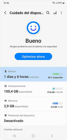 Seleccioná Uso de la batería en el menú de la batería