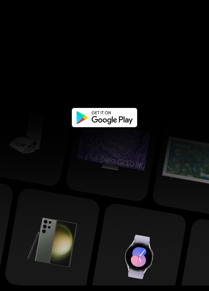 Samsung Geräte auf blauem Hintergrund