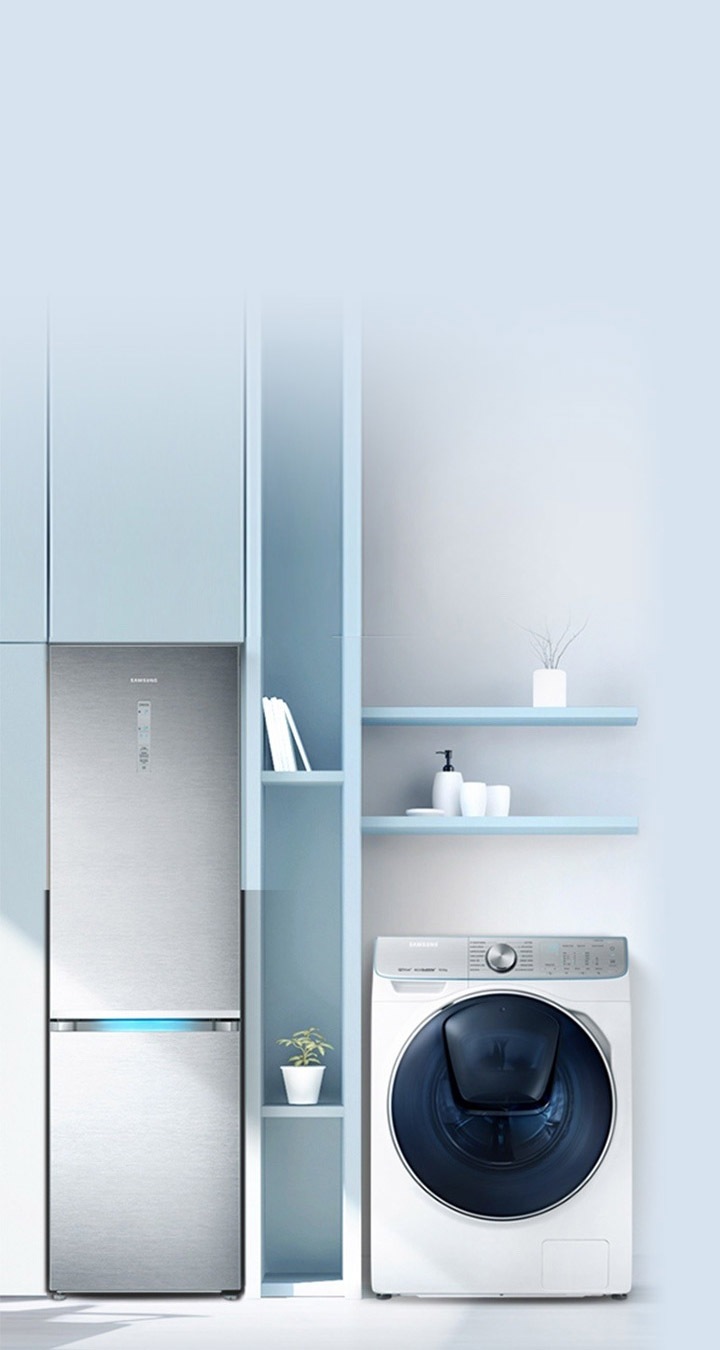 Samsung Waschmaschine und Kühlschrank in einer Küche