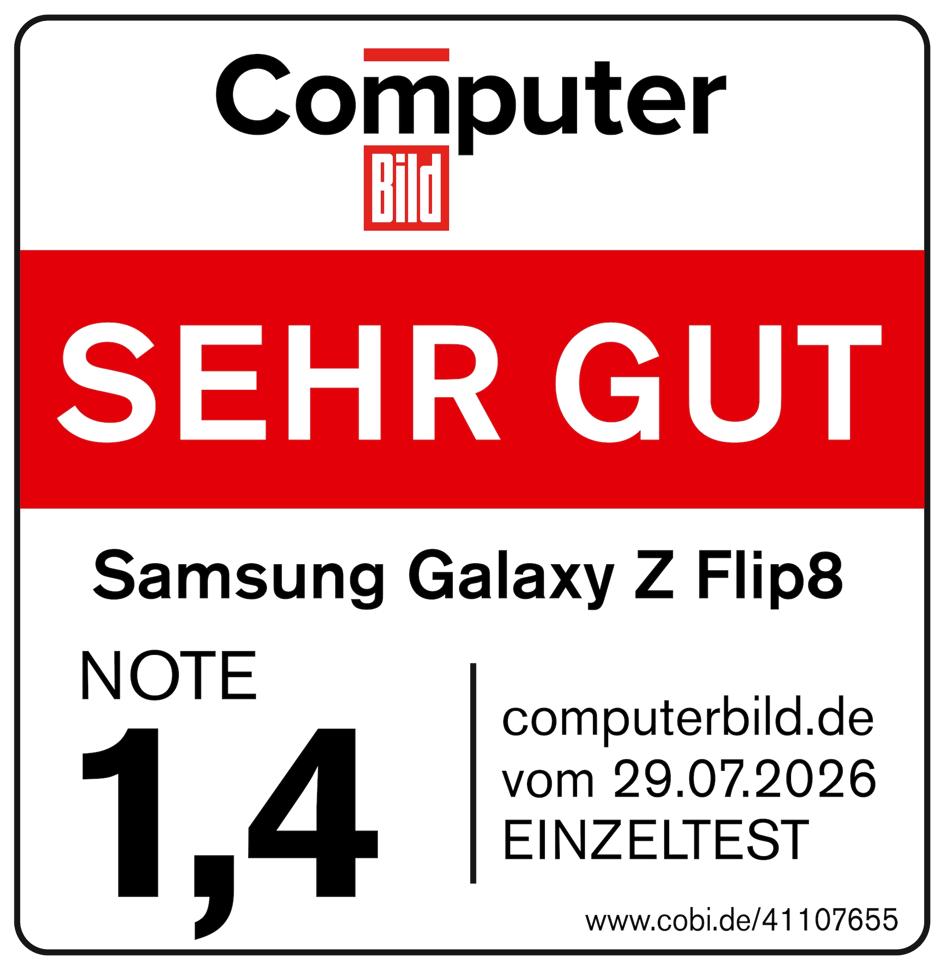 Ausgezeichnet von Computer Bild: Das Samsung Galaxy Z Flip8 überzeugt mit der Note „sehr gut“ (1,4).