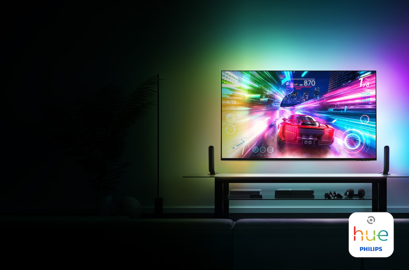 Logo von "Philips Hue" auf einem schwarzen Hintergrund