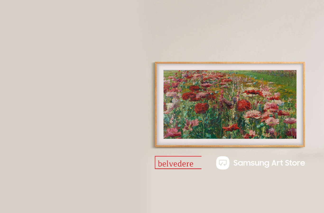 Logo von "Samsung Art Store" auf einem braunen Hintergrund