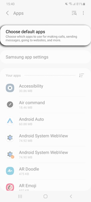Tap on Choose default apps