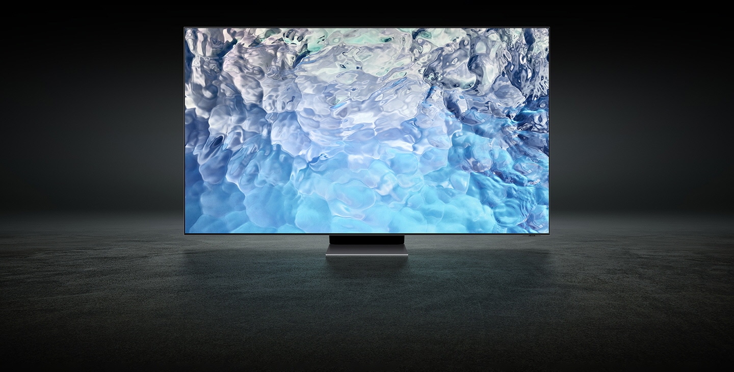 Neo QLED 8K demonstrates true-to-life picture quality with an artistic blue design on the screen.