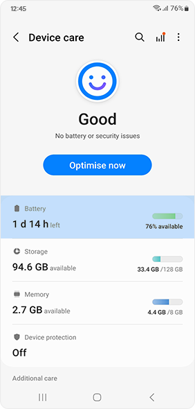 Select the Battery icon in the Device care menu