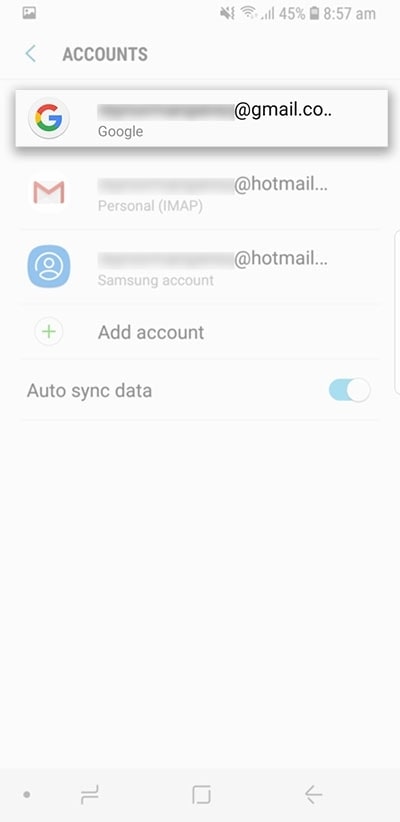 How do I remove an existing Google Account on my Samsung device