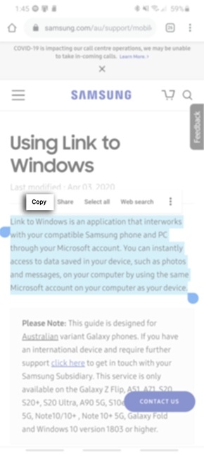 Using Crossdevice Copy and Paste Samsung Australia
