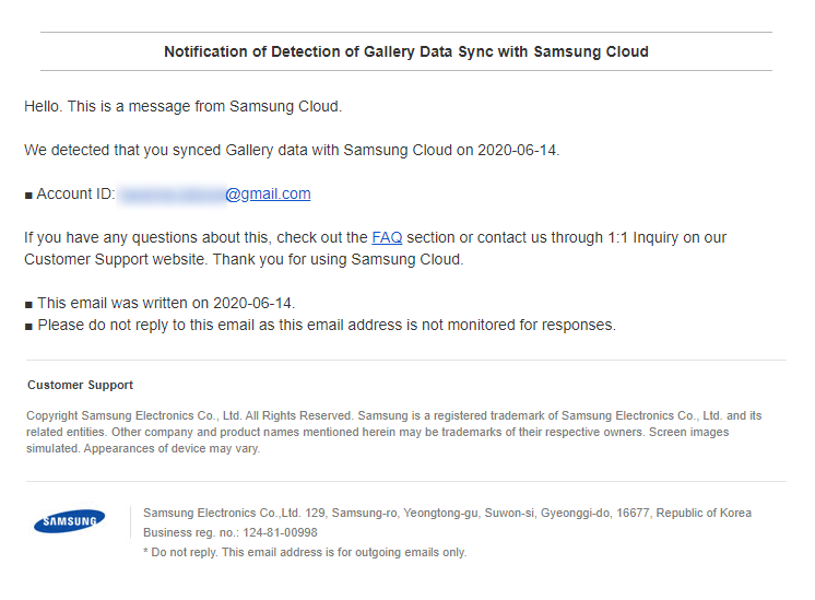 Notification of Deletion of Gallery Data Sync with Samsung Cloud