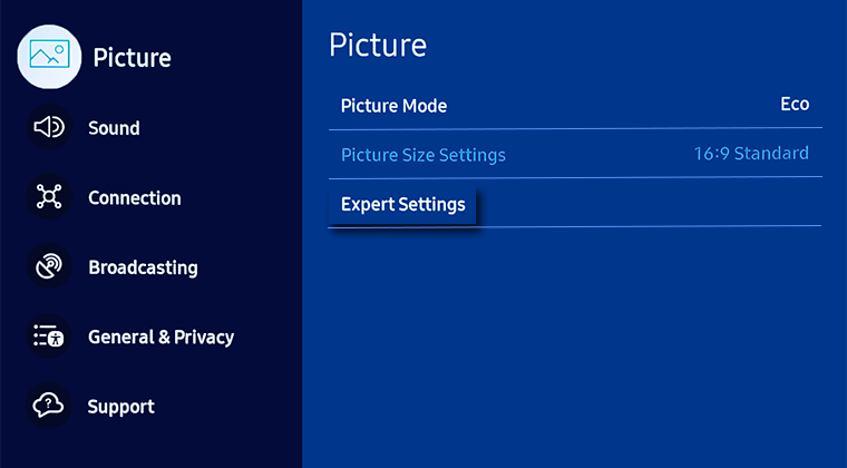 Select Picture then Expert Settings