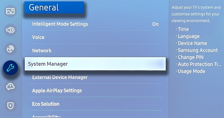 General menu and selecting System Manager