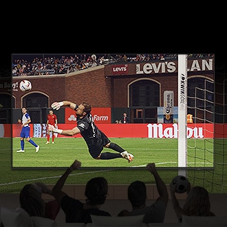 Sports fans watch a soccer game on a Samsung Super Big TV