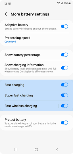 View charge type in battery settings