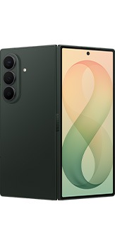 De Galaxy Z Fold8 Ultra in de kleur Green Shadow, vanuit de achterkant gezien in uitgeklapte toestand.
