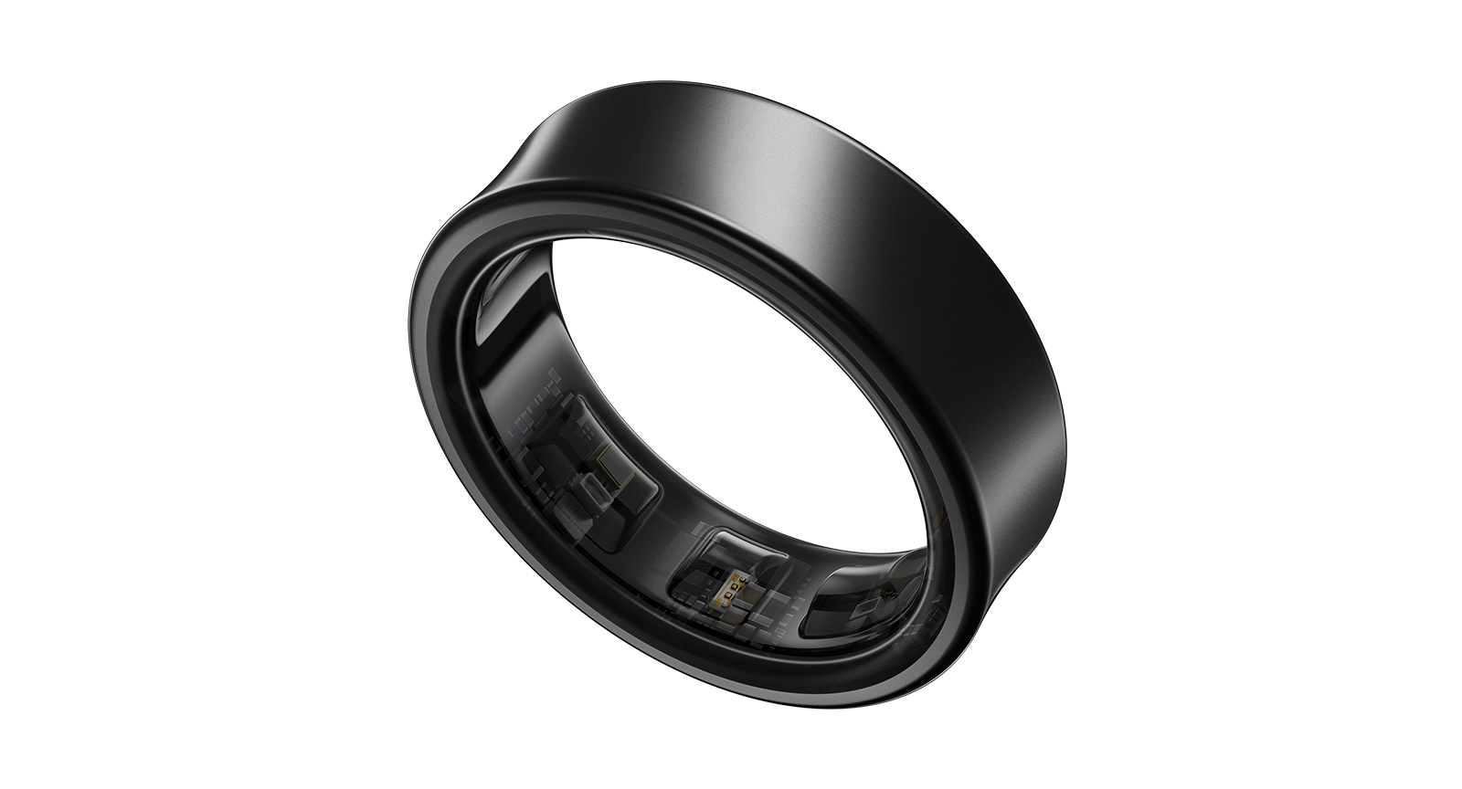 On peut voir la Galaxy Ring en Titanium Black, légèrement inclinée.