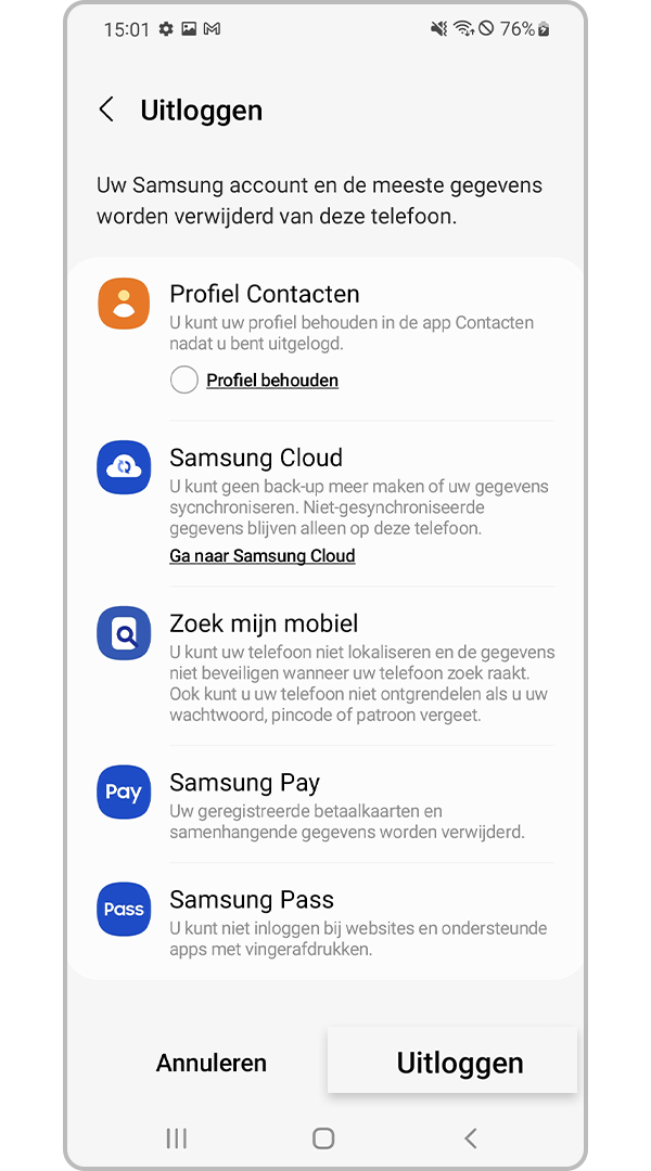 Verwijder accounts van je Galaxy telefoon of tablet | Samsung BE