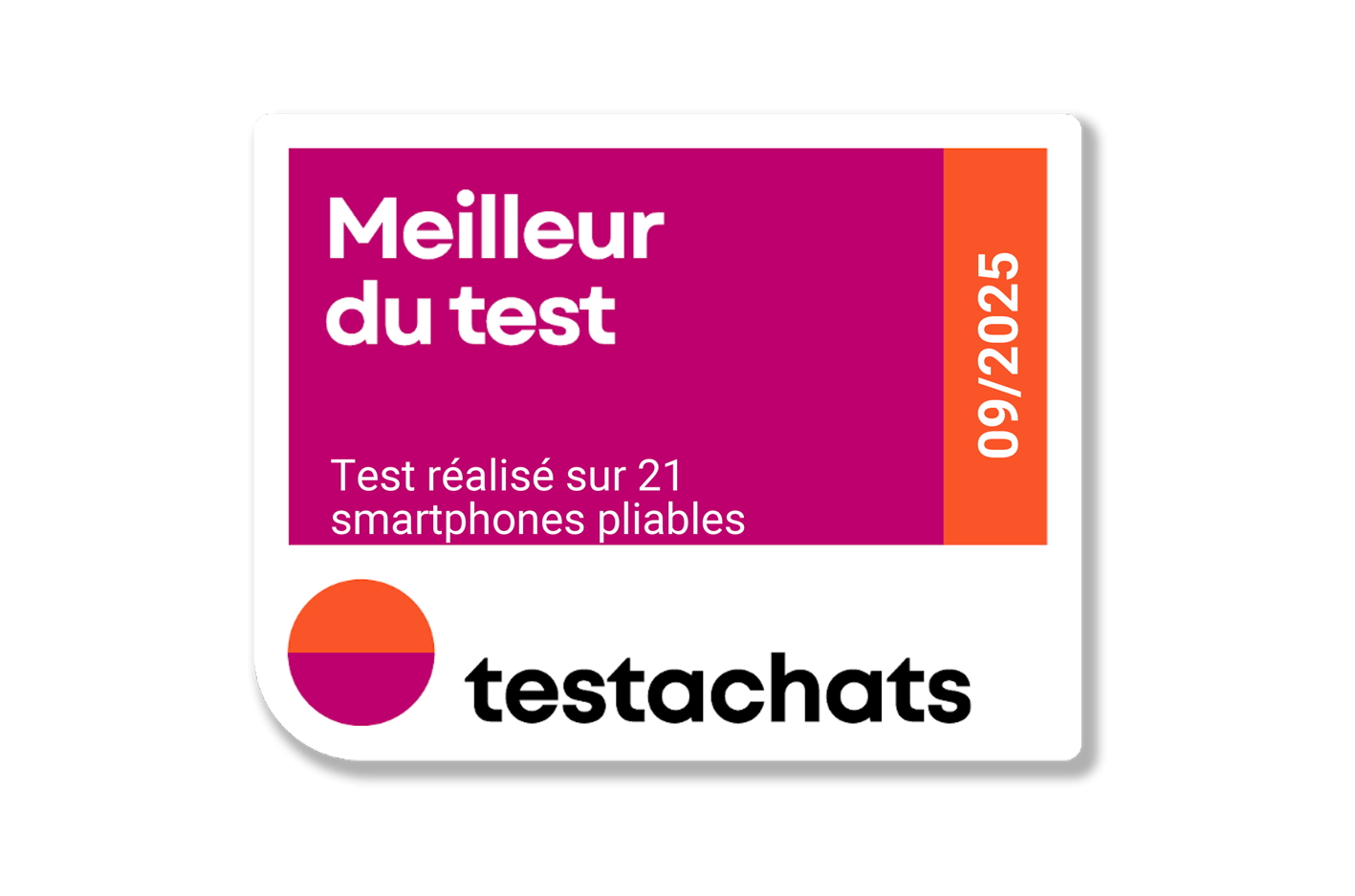 Logo carré testachats aux couleurs orange, violet et blanc avec le texte Meilleur du test