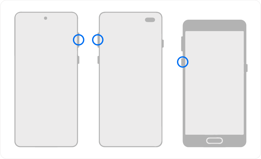 Aperçu de l'emplacement du bouton volume bas sur un smartphone Samsung