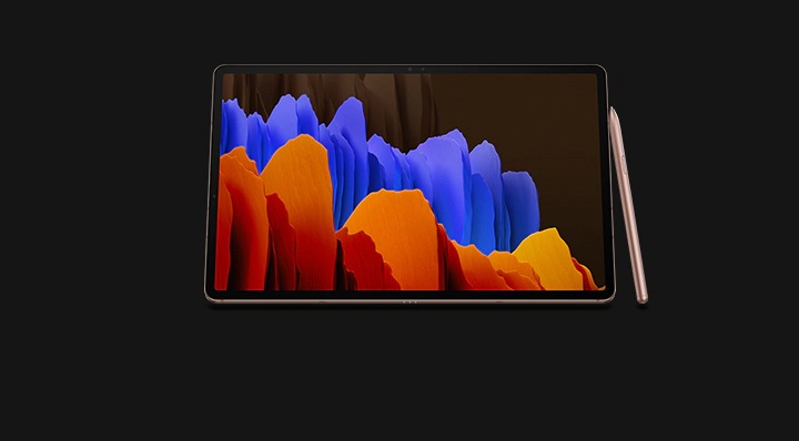 Поглед отпред на Galaxy Tab S7 с S Pen.