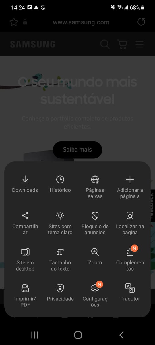 Como instalar ou atualizar o app Samsung Internet