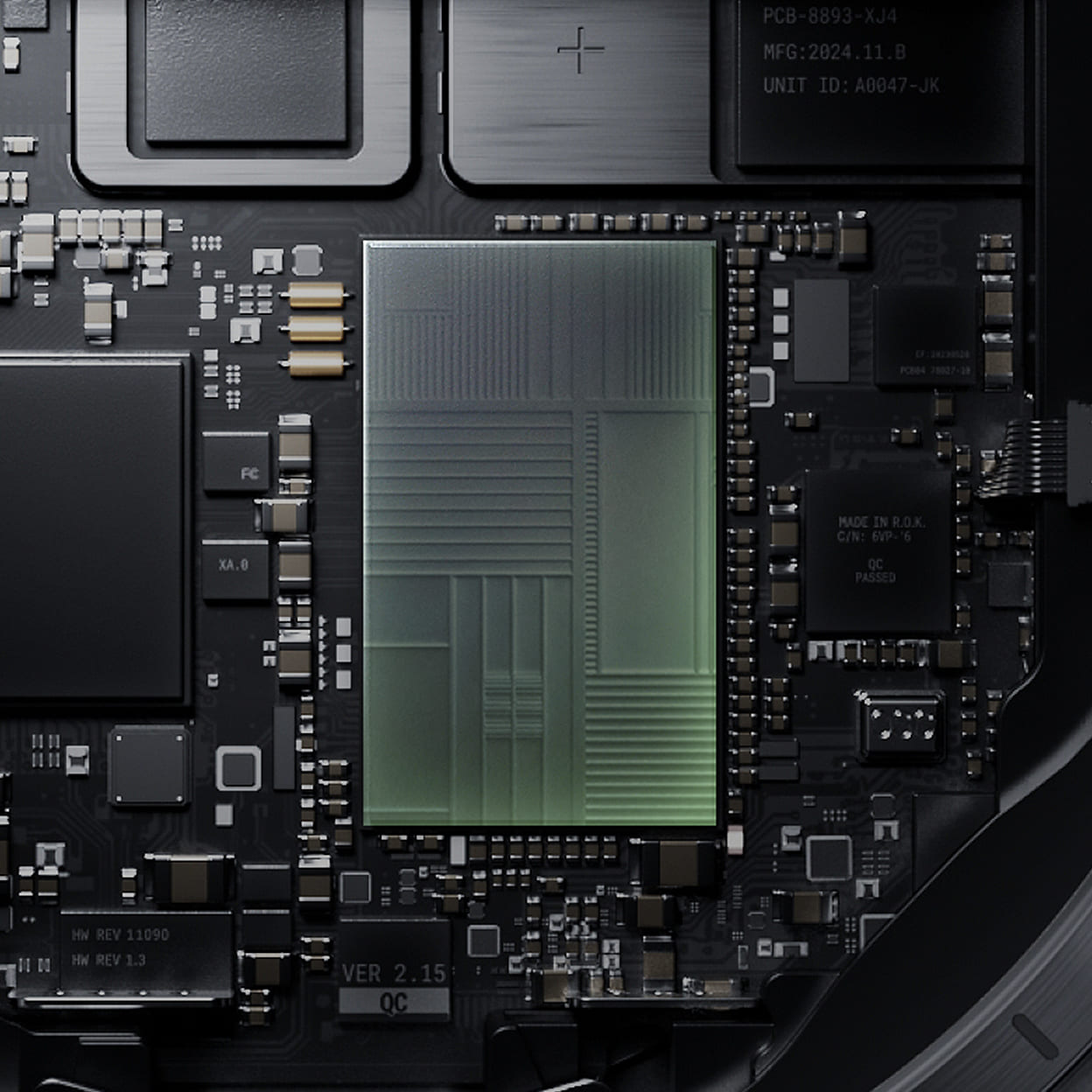 Close-up da Snapdragon® Wear Elite Platform que entrega desempenho mais rápido e respostas imediatas para o uso diário, permitindo alternar com fluidez entre aplicativos do relógio e o acompanhamento de treinos.