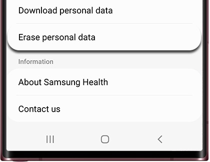 Erase personal data highlighted in the Samsung Health app