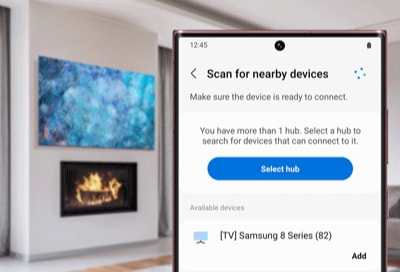 The SmartThings app scanning for devices in a home