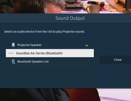 Soundbar selected under Sound Output