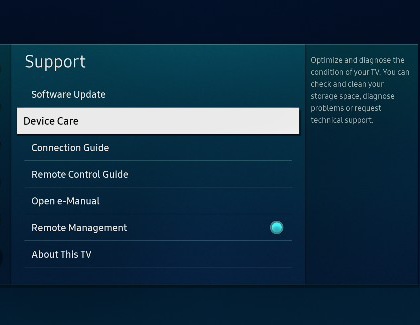 Device Care highlighted on a Samsung TV