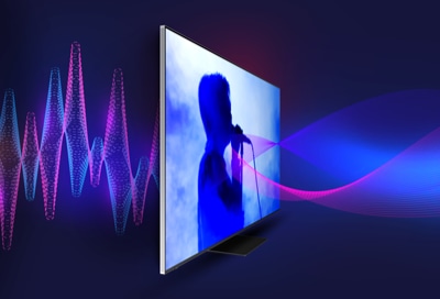 Samsung TV with sound waves around it