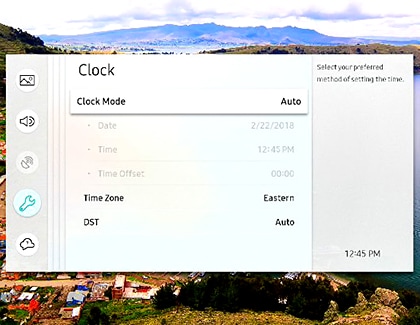 Clock Mode highlighted on a Samsung TV