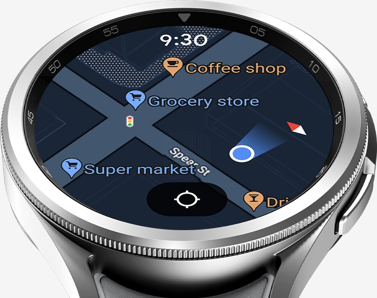 Auf der Galaxy Watch6 Classic ist die GPS-Funktion zu sehen, die den Standort des Benutzers auf Google Maps anzeigt.