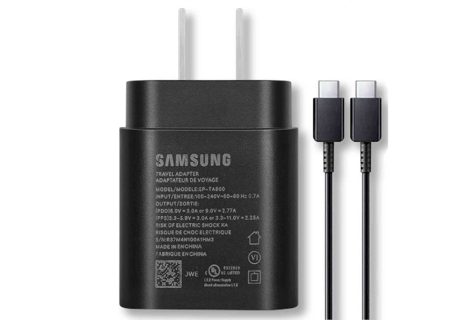 Specification label on a Samsung charger