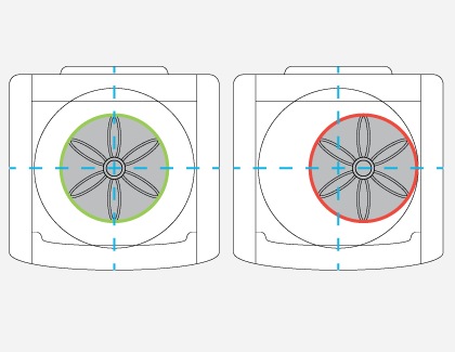 If the pulsator is centered, the Samsung washer is level; if not, adjust the front leveling feet