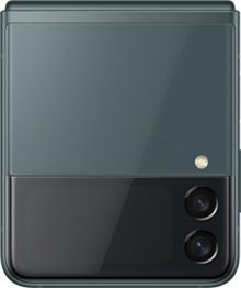 Galaxy Z flip3 5g en verde, visto desde atrás