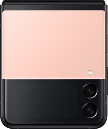 Galaxy Z Flip3 5g dalam warna merah muda, terlihat dari belakang