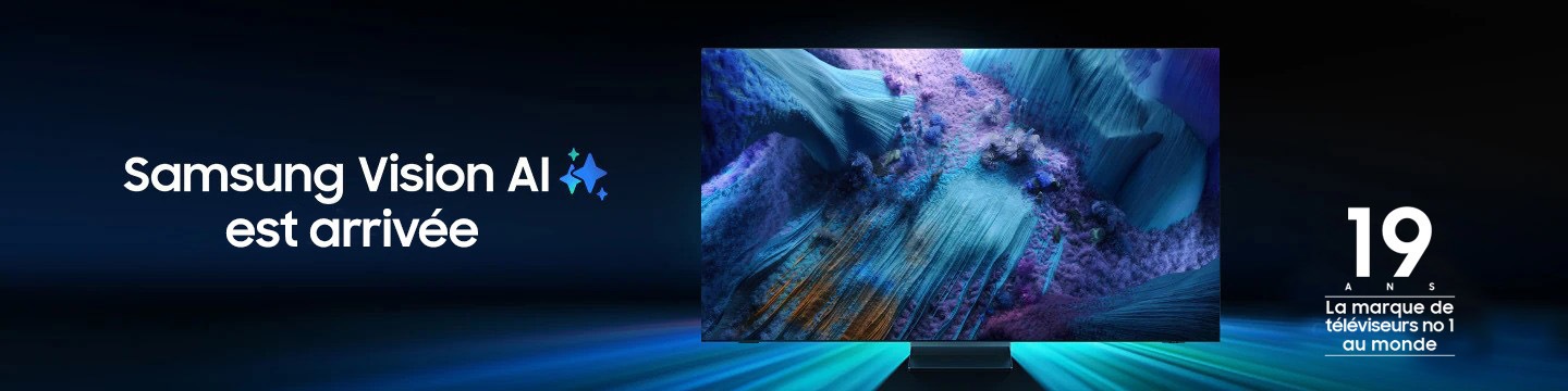 [Téléví~séúr~ Sáms~úñg á~véc ú~ñ dés~ígñ m~étáll~íqúé~ bríl~láñt~ áffí~ché. Ló~gó íñ~díqú~áñt q~úé Sá~msúñ~g ést~ lá má~rqúé~ dé tél~évísé~úrs l~á plú~s véñ~dúé d~áñs l~é móñ~dé pó~úr úñ~é 19é áñ~ñéé. Sá~msúñ~g Vís~íóñ Á~Í ést~ árrí~vé, ávé~c dés~ répèr~és ví~súél~s íñt~éllí~géñt~s ét éc~látá~ñts.]