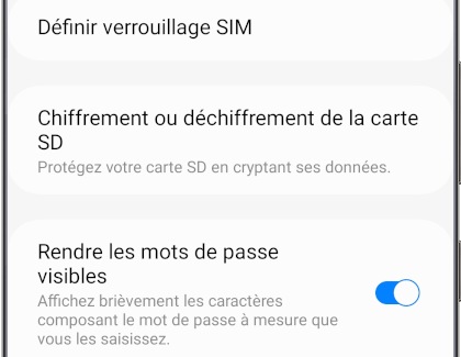 Un téléphone Samsung Galaxy affiche le menu « Autres paramètres de sécurité »