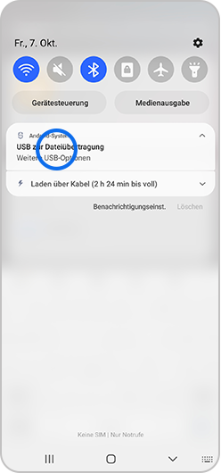 USB-Einstellungen bei der Verbindung mit einem PC werden angezeigt.