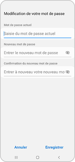 Modification du mot de passe d'un compte Samsung sur un smartphone