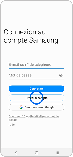 Aperçu de la création d'un compte Samsung sur smaprtphone