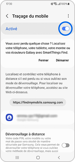 Activation du Traçage mobile d'un smartphone Samsung