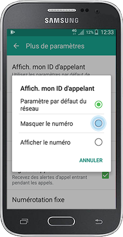 comment masquer mon numero avec samsung