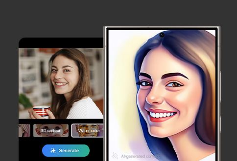 La función Portrait Studio se aplica una fotografía para Photo Assist. Los efectos de AI se aplican al retrato, con colores vibrantes.