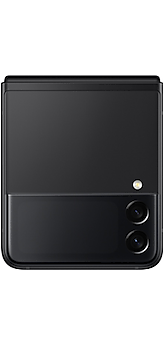 Un Galaxy Z Flip3 5G en color negro fantasma, visto desde la parte posterior.